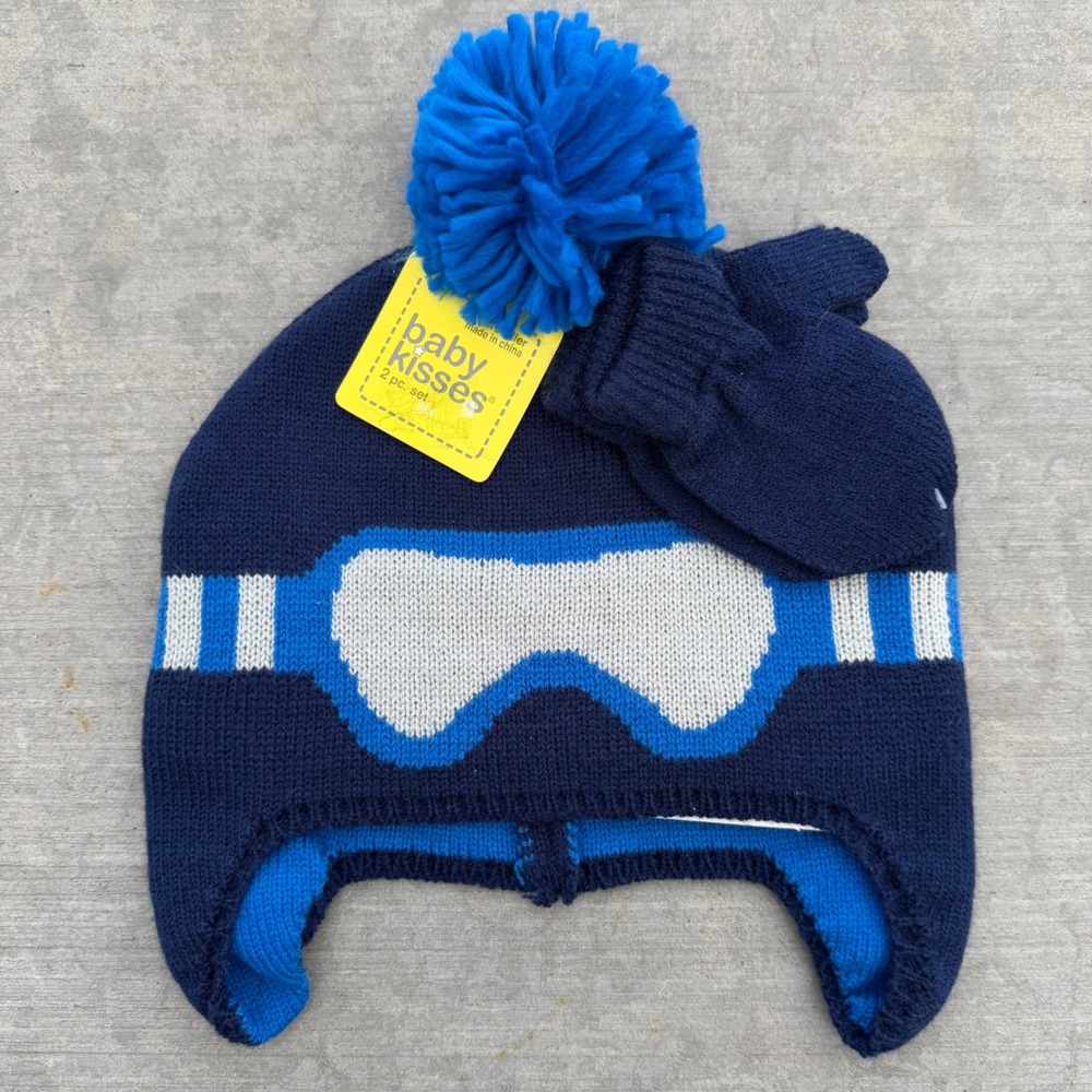 Toddler Hat and Mittens Set Medieval Blue Goggle Graphic 11JKR00022